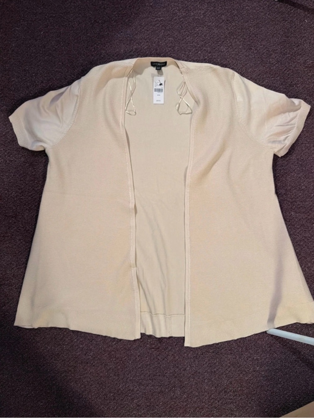 Lane Bryant Cream Short-Sleeve Open Cardigan